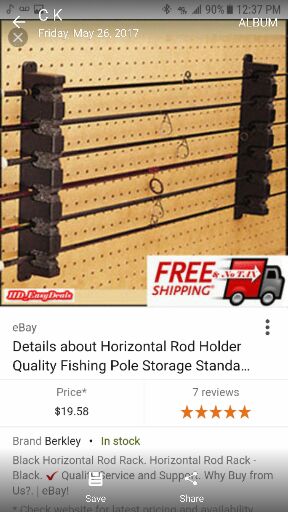 Berkley Horizontal 4 Fishing Rod Rack, Black