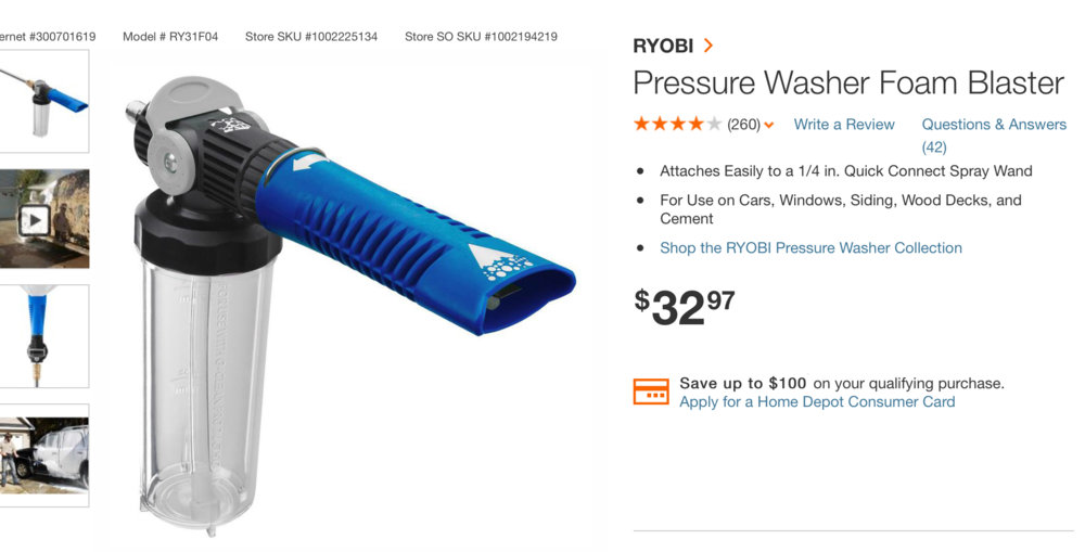 RYOBI Pressure Washer Foam Blaster RY31F04 - The Home Depot
