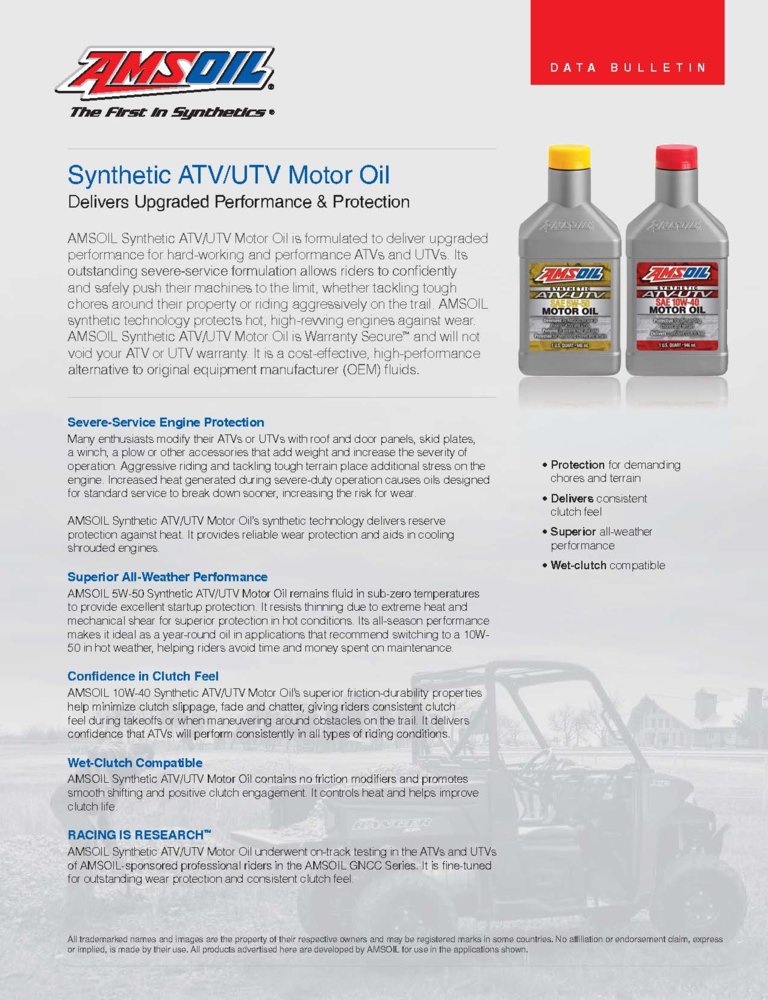 Amsoil 10W-40 Synthetic ATV/UTV Engine Oil. AUV40QT
