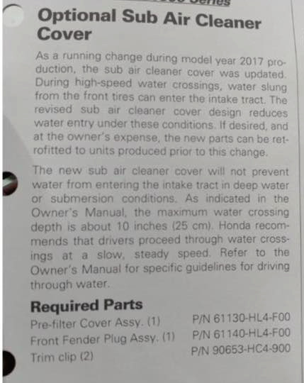 Honda Pioneer 1000 Air Intake PN