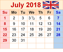 July 2018 calendar