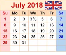 July 2018 calendar