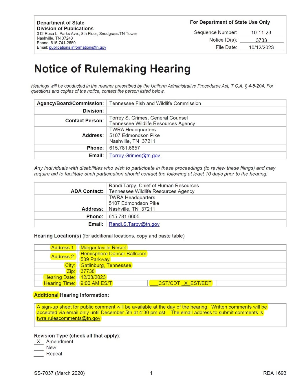 TWRA Public Notice of OHV hearing 12 08 2023