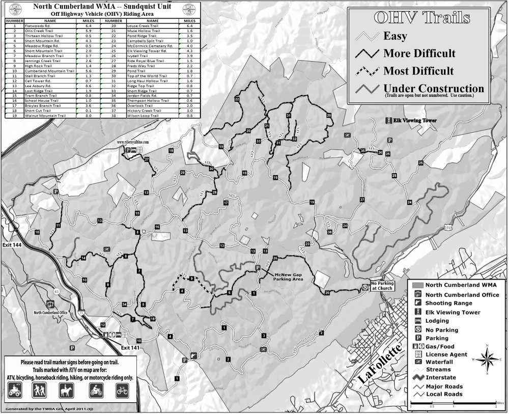 TWRA Sundquist Unit Trail Map