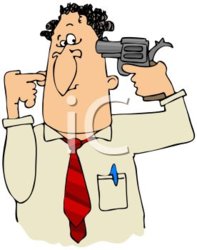 0511 1003 0304 2009 Cartoon of a Businessman with a Gun to His Head clipart image