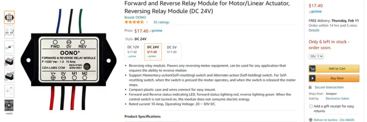 FWD REV Relay Module for Motor or Linear Actuator Reversing Relay Module 12V 24V