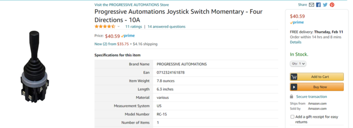 4 way Momentary Switch 12V 10A Joystick   Progressive Automations