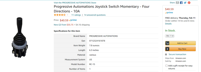 4 way Momentary Switch 12V 10A Joystick   Progressive Automations